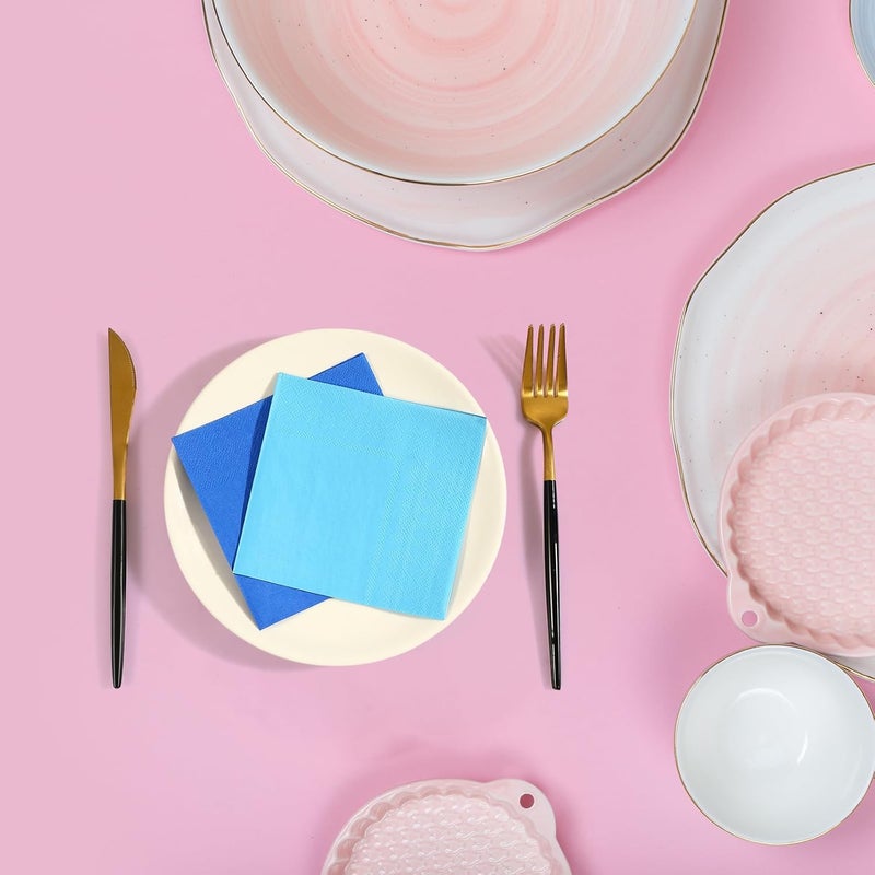 Layhit 100 Pcs Cocktail Napkins Disposable Beverage Napkins Square Paper Dessert Tissue for Valentine's Day Wedding Birthday Party Supplies(Blue Series,5 x 5 Inch) - Image 4